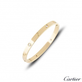 Cartier Yellow Gold Half Diamond Love Bracelet Size 16 B6035916
